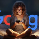 Woman Browsing Google Logo Relax Bed