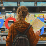 Woman Holding Map In Grocery Google Logo