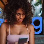 Woman Shopping Phone Google Logo
