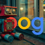 Sad Robot Outside Store Front Google Logo