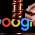 Gavel in hand against the background of Google logo.